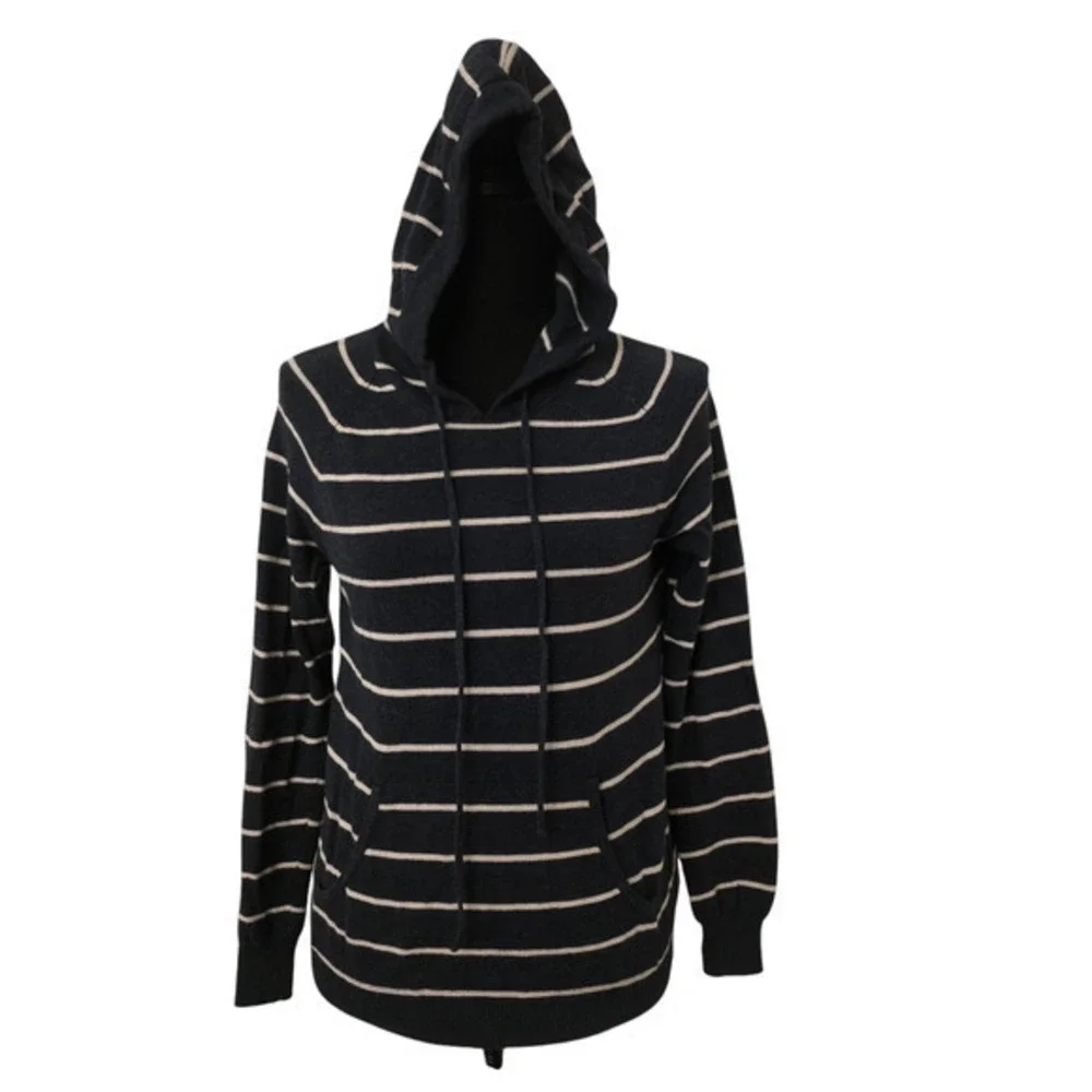 I Love H81 Sz Small Striped Pullover Lightweight Hoodie Sweater Blue and Cream‎